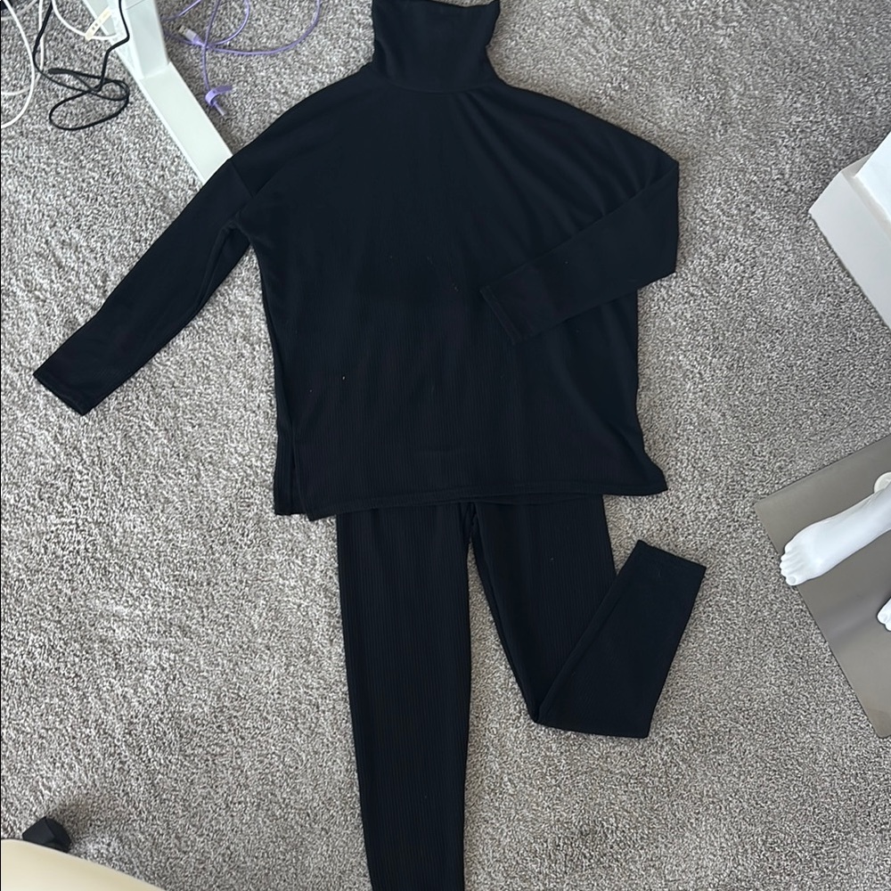 Black Turtleneck Sweater and Leggings Set